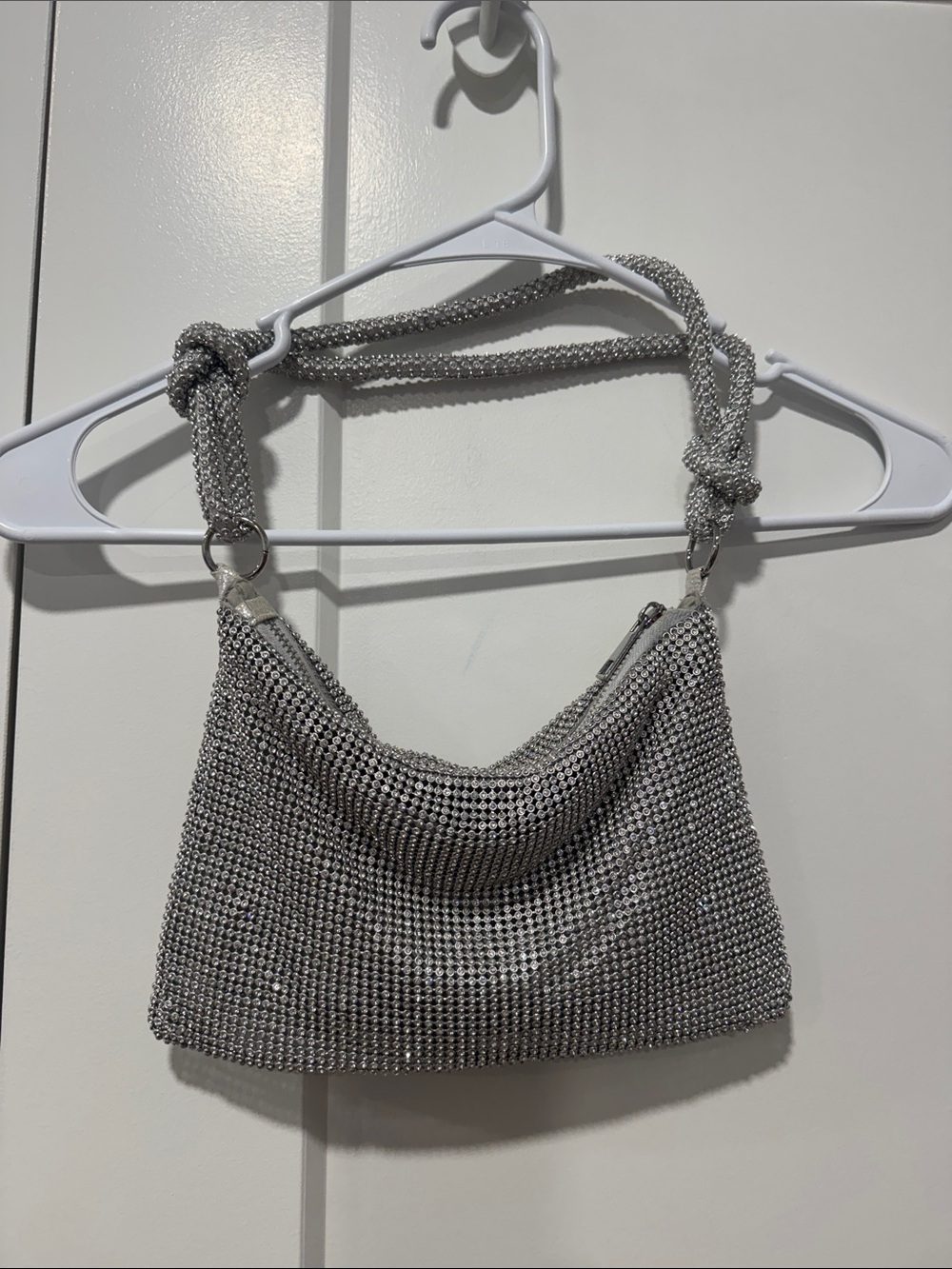 Silver Rhinestone Mesh Shoulder Bag - Elegant Evening Clutch